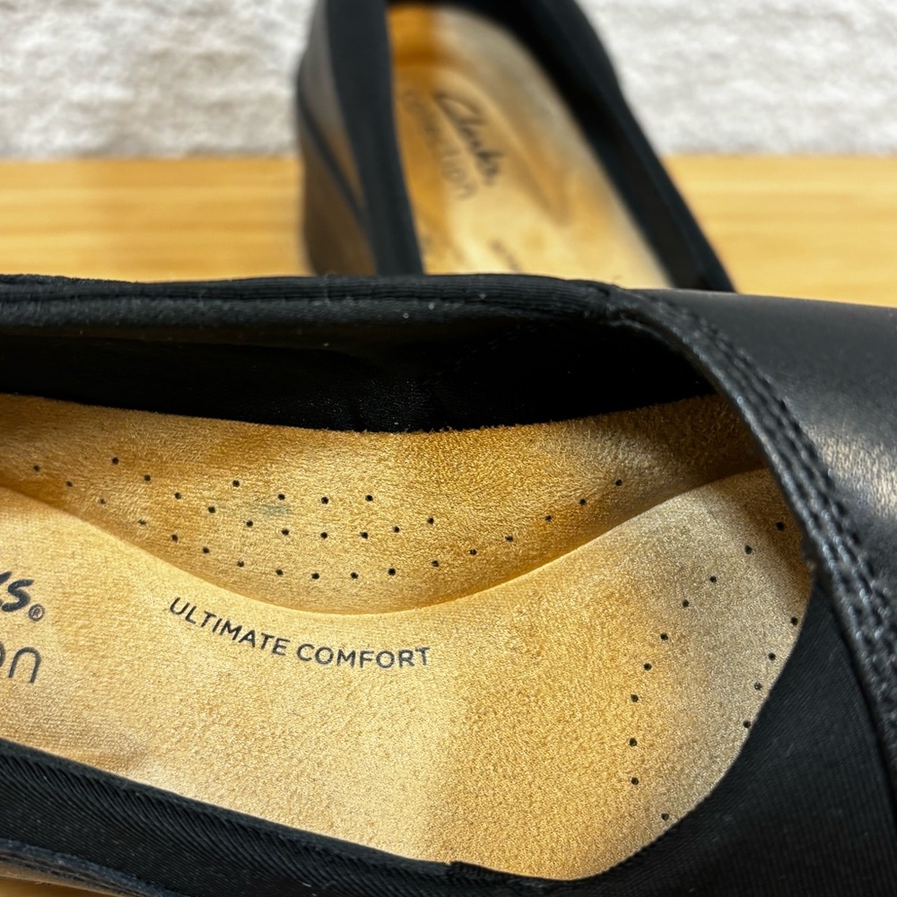 Clarks Sz 7 M Women's Suttyn Walk Leather Wedges Black Leather Shoe - Picture 6 of 8